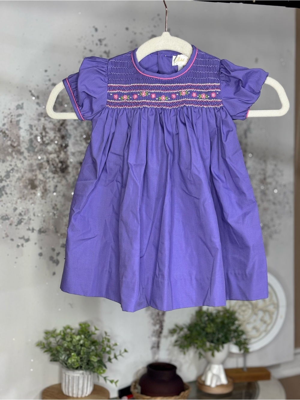 Petit Ami Purple Smocked Floral Yoke Dress